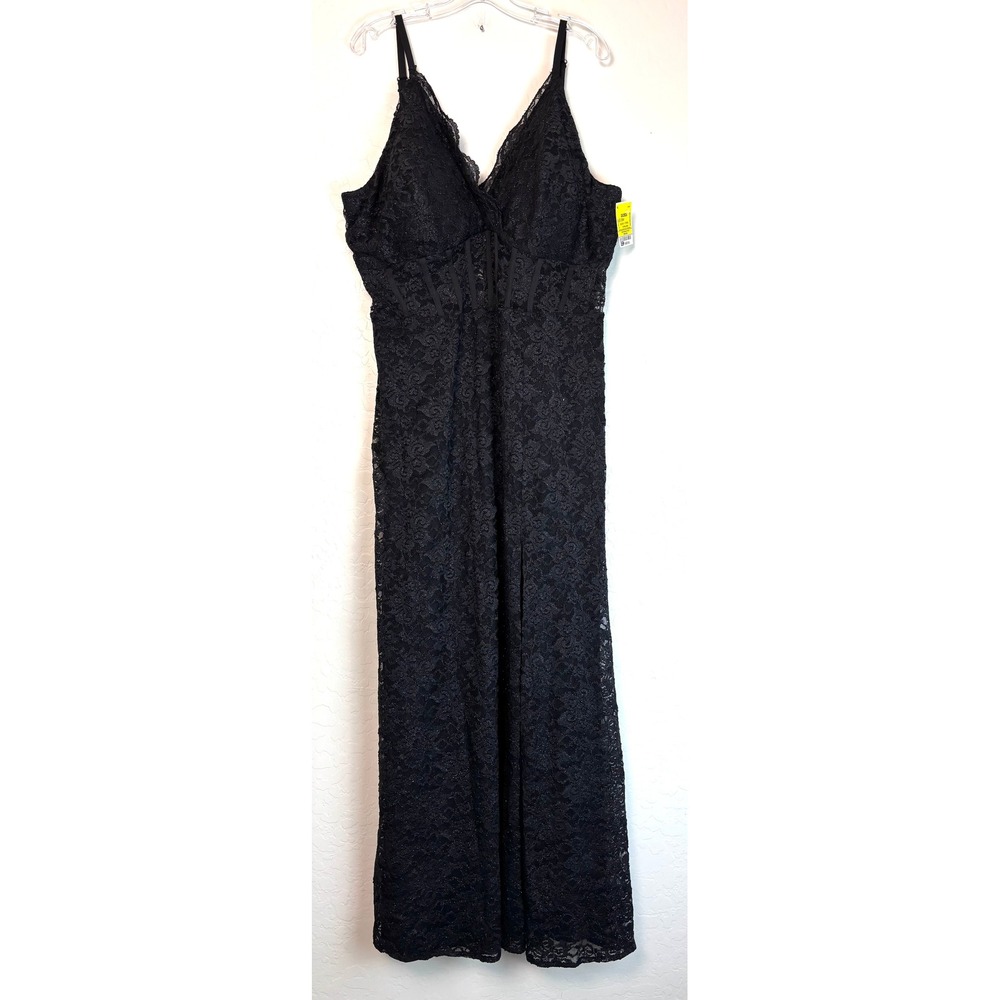 NEW NW Nightway Black Shimmer Lace Sheer Corset Maxi Dress Formal Gown 2217